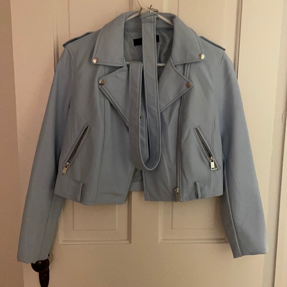 Forever 21 Jackets & Blazers - Baby blue leather jacket.
